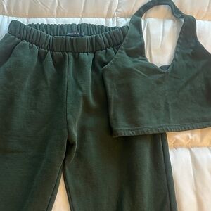 Brandy Melville Dark Green Cropped Tank and Sweatpants Set